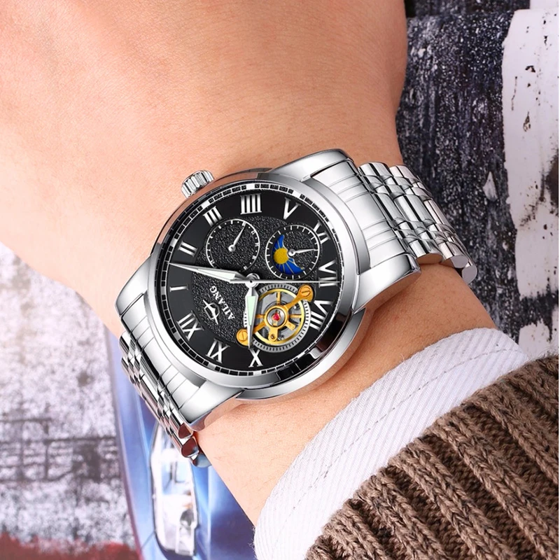 

Tourbillon Waterproof 30M Moon Phase Watches Men Sports Military Automatic Mechanical Men's Watch Business Clock For Men 2019