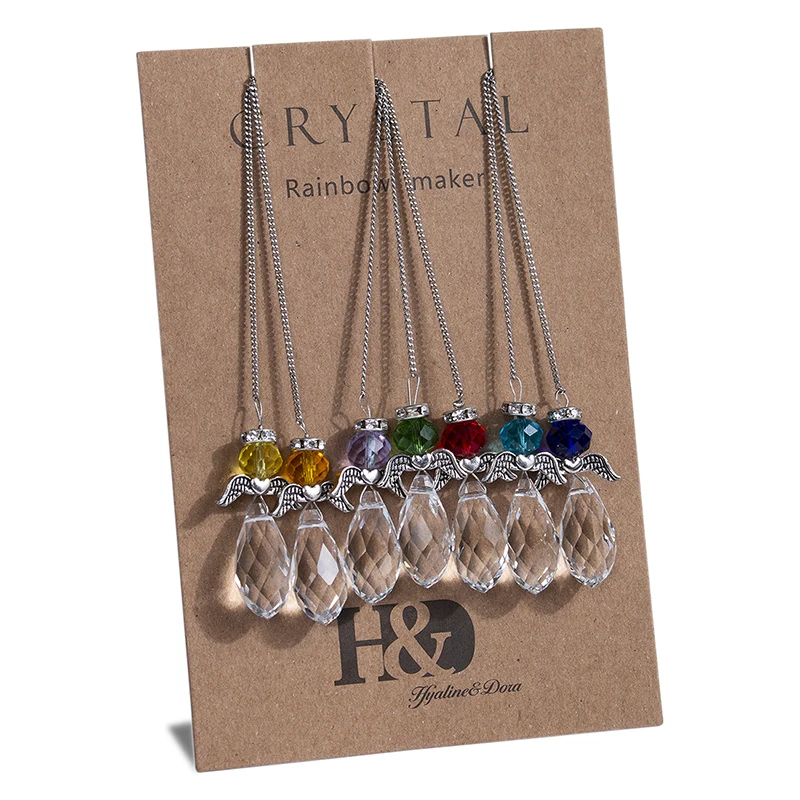 H&D Set of 7,Hanging Crystal Guardian Angel Stained Glass Suncatcher Rainbow Maker Window Curtains Ornament Xmas Gift Home Decor