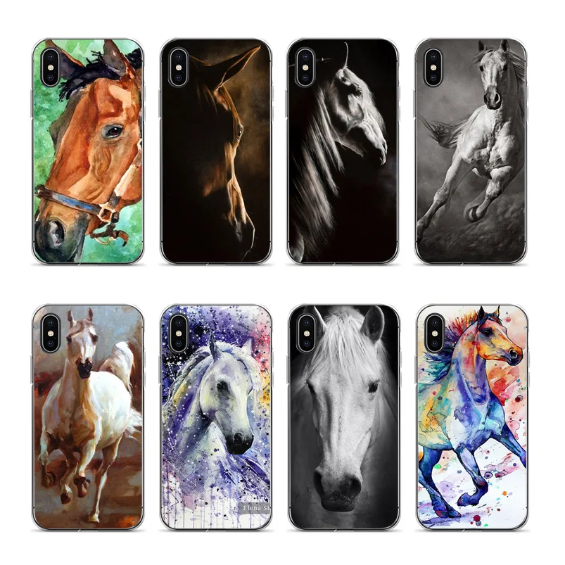 Мягкий чехол для iPhone 8 8plus 7 7plus 6s plus 5 5S SE XSMax X XS XR с акварелью лошадиной бегущей