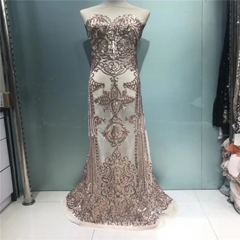 

VILLIEA African French Lace Fabric High Quality African Tulle Lace Fabric For Wedding.Champagne Color Sequin Lace Fabric