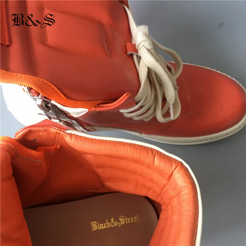 Черная и уличная ручная работа; оранжевый цвет; панк-Уличная обувь в стиле хип-хоп из коровьей кожи; роскошные высокие сапоги из натуральной кожи для тренировок