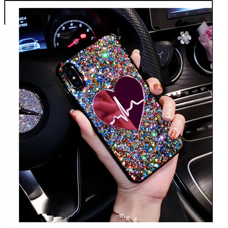 

Glitter Sequin Big Heart Case For iPhone X S MAX Xs XR 3D Love Soft TPU Cover For Coque iPhone 6 6s 7 8 plus phone case Fundas