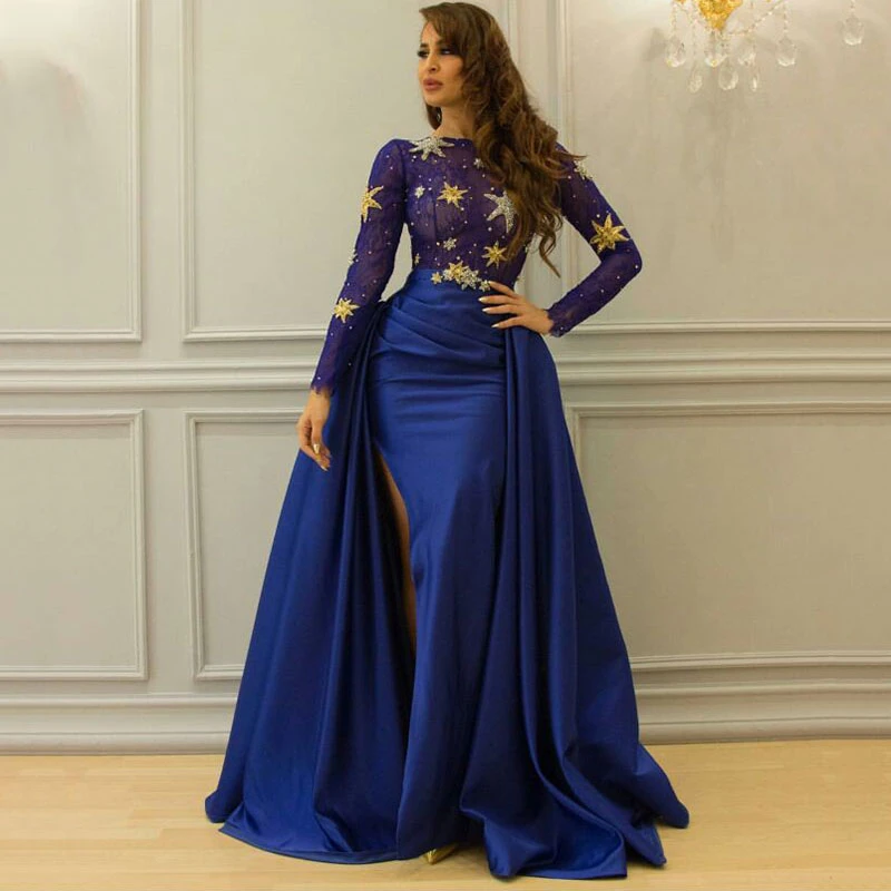 royal blue long sleeve evening dress