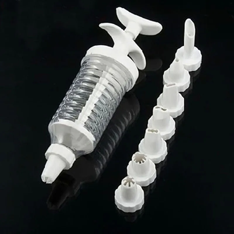 Plastic Icing Syringe Cake Decorating Piping With Tips 8 Set Of Nozzles