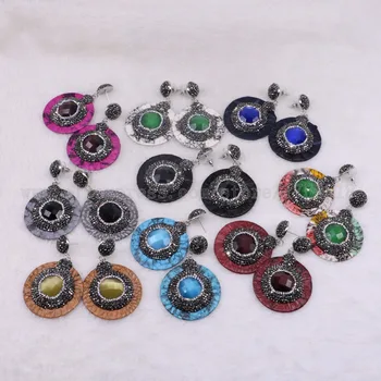 

5 Pairs Round snakeskin earrings with natural stone druzy earrings drop earrings jewelry earrings wholesale jewelry 3364