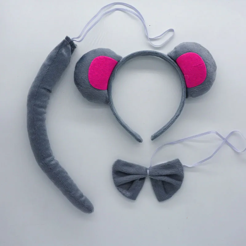 Детская серая повязка на голову с ушками крысы и мыши; комплект из 3 предметов с галстуком-бабочкой и хвостом; Детский карнавальный костюм; костюм на Хэллоуин и Рождество