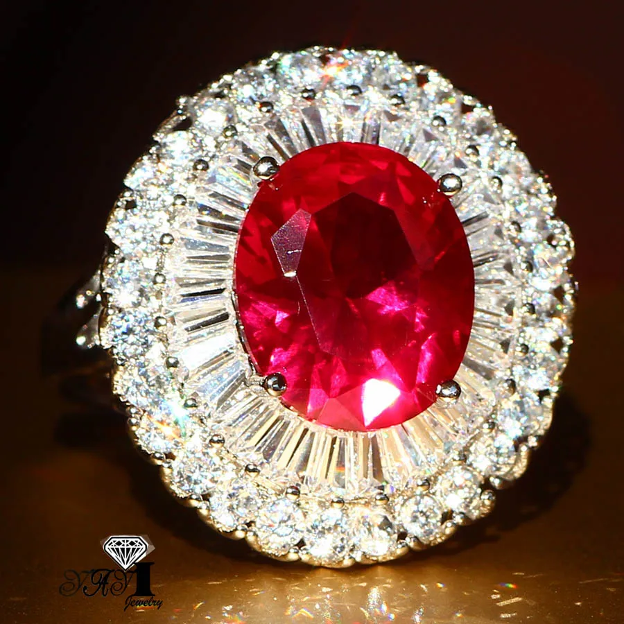 YaYI, модное женское Ювелирное кольцо, 5.5CT, красный циркон, CZ, серебряный цвет, обручальные кольца, свадебные кольца, вечерние кольца, подарок