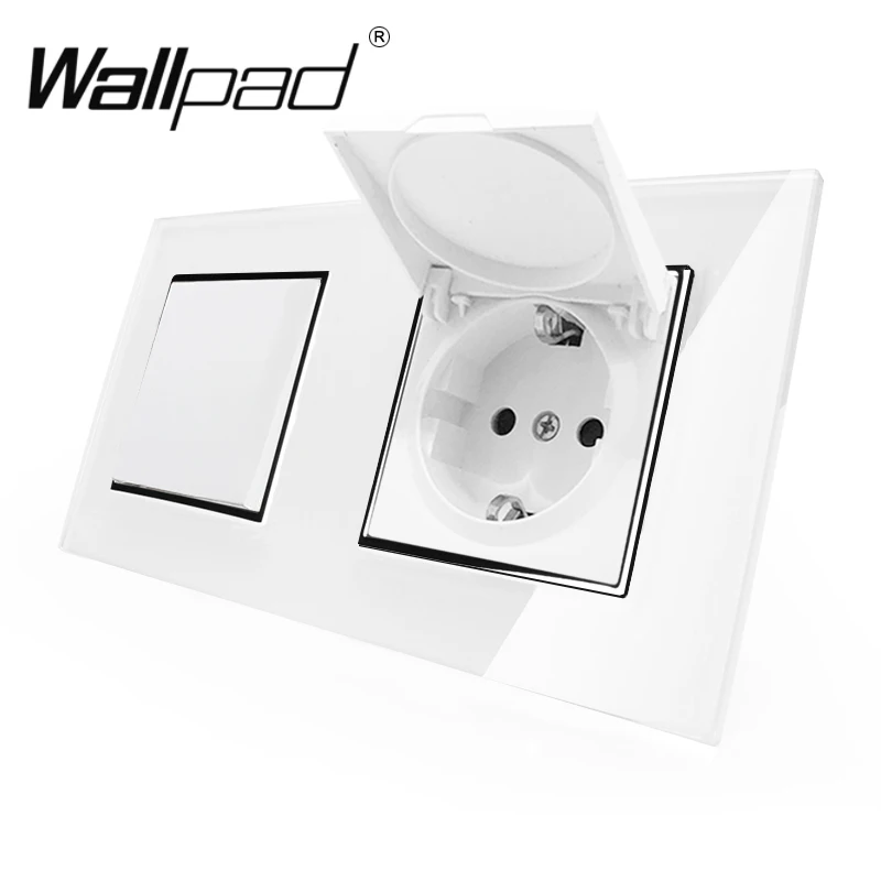 

Switch and EU Socket with Cap Wallpad Crystal Glass Panel 110V-250V 1 Gang Switch and Dust Cap Schuko EU Socket with Claws Clips