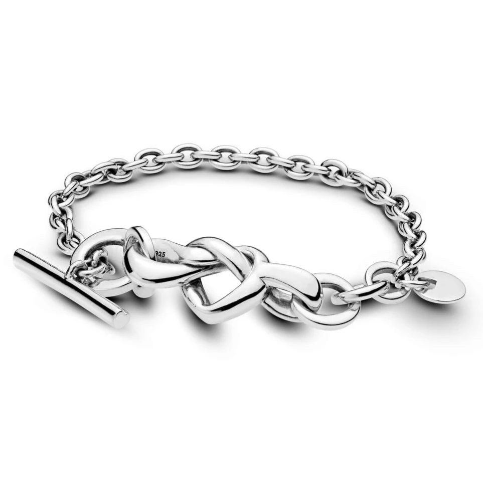 

2019 New 100% 925 Sterling Silver Knotted Heart Bracelet Fit European Original Charm Clip Fashion Girl DIY Jewelry Gift