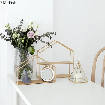 

House Shape Multi-layer Golden Iron Art Storage Rack Perfume/makeup/jewelry/Food Display Stand Home Decoration Storage Rack