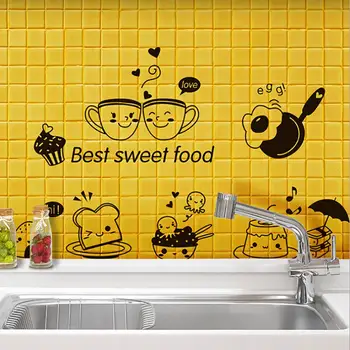 Kitchen happy Wall Stickers Coffee Sweet Food DIY Wall Art Decal Decoration Oven Dining Hall Wallpapers PVC Wall Decals