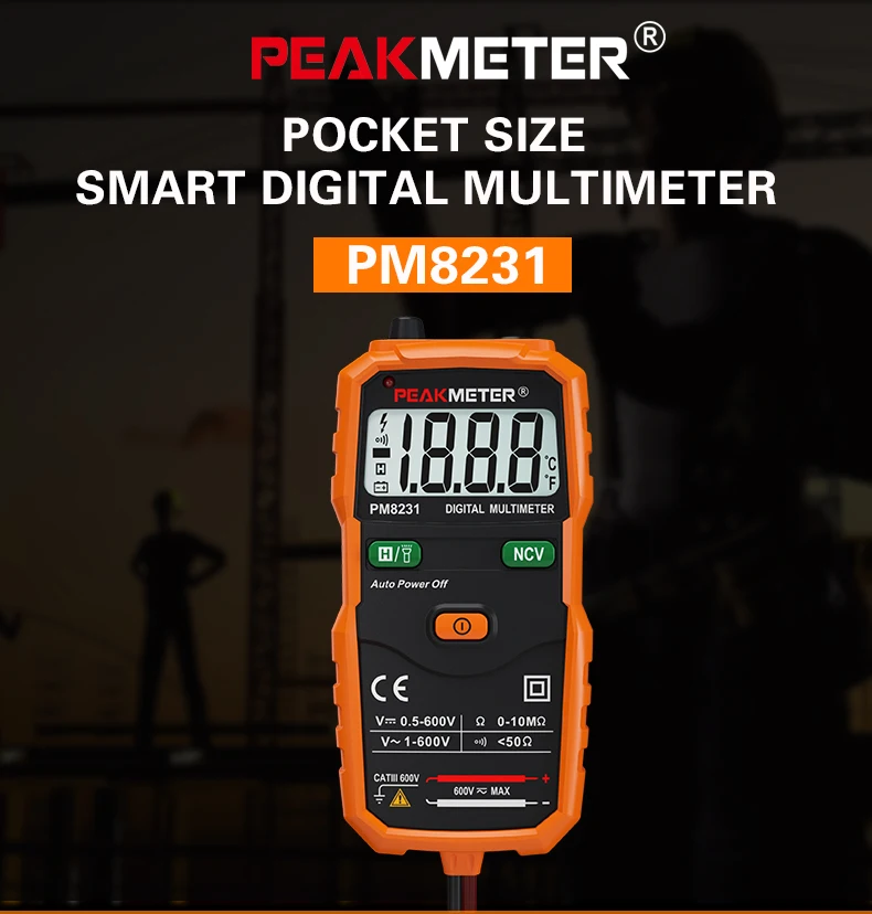 Официальный PEAKMETER PM8231 карманный размер Умный Цифровой мультиметр Бесконтактный Мини Авто DC AC тестер сопротивления напряжения