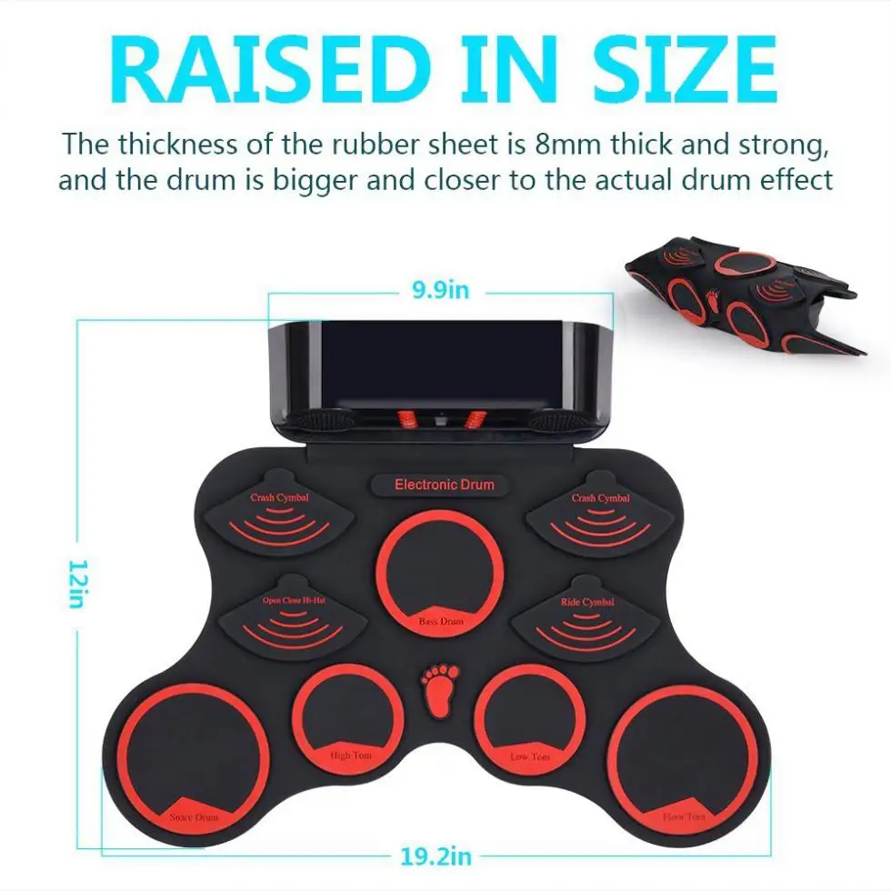 SLADE портативный свернутый электронный барабанный набор 9 силиконовых подушечек Встроенные динамики с барабанными палочками поддержка педали USB MIDI
