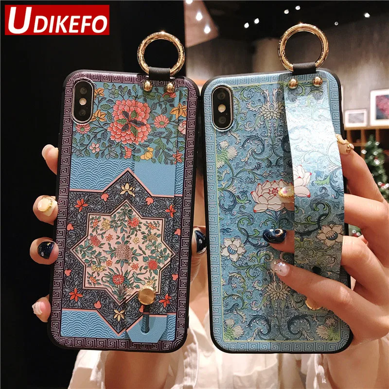 Чехол UDKEFO для Iphone X XR XS Max мягкий чехол из ТПУ с ремешком на запястье 8 7 6 6S Plus