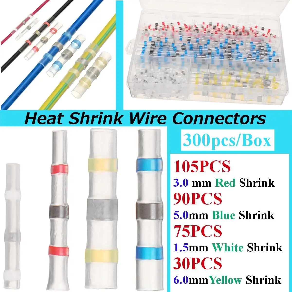 

300pcs/Box Assortment Heat Shrink Wire Crimp Wire Connector Waterproof Solder Sleeve Heat Shrink Terminals