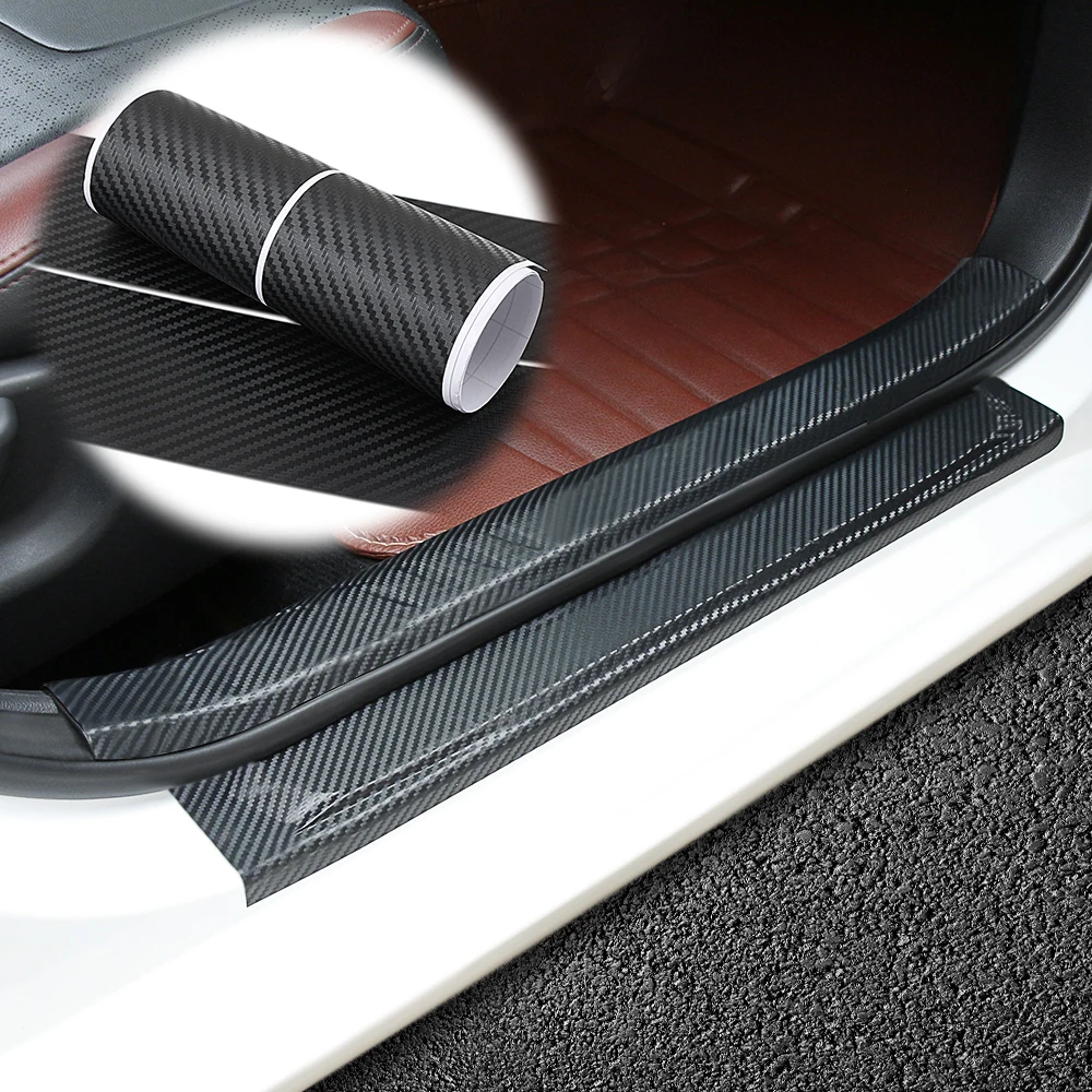 

4D Carbon Fiber Vinyl Sticker For JEEP Compass Car Door Sill Protector Door Step Plate Protector Interior Car Accessories 4Pcs