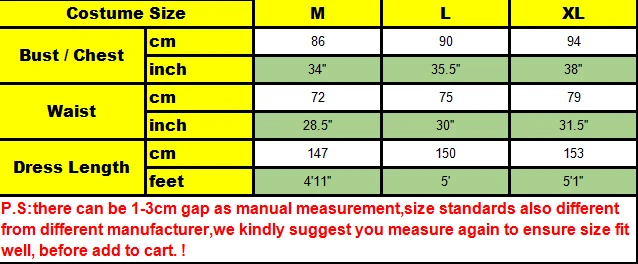 size chart vampire