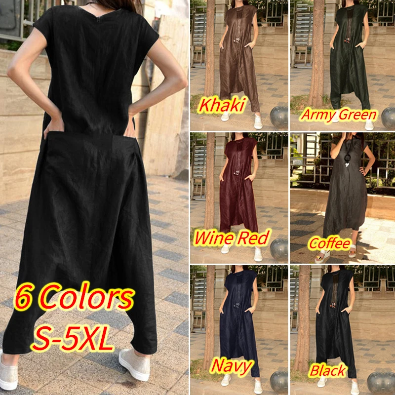Overalls Women's Drop Crotch Jumpsuits 2020 ZANZEA Summer Cargo Pants Palazzo Female Short Sleeve Rompers Combinaison Femme 5XL Overalls Women's Drop Crotch Jumpsuits 2020 ZANZEA Summer Cargo Pants Palazzo Female Short Sleeve Rompers Combinaison Femme 5XL
