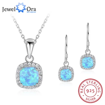 

Fashion Party Jewelry Square Opal Stone Jewelry Sets 925 Sterling Silver Earrging & Necklace Gift For Women (JewelOra JS100609)