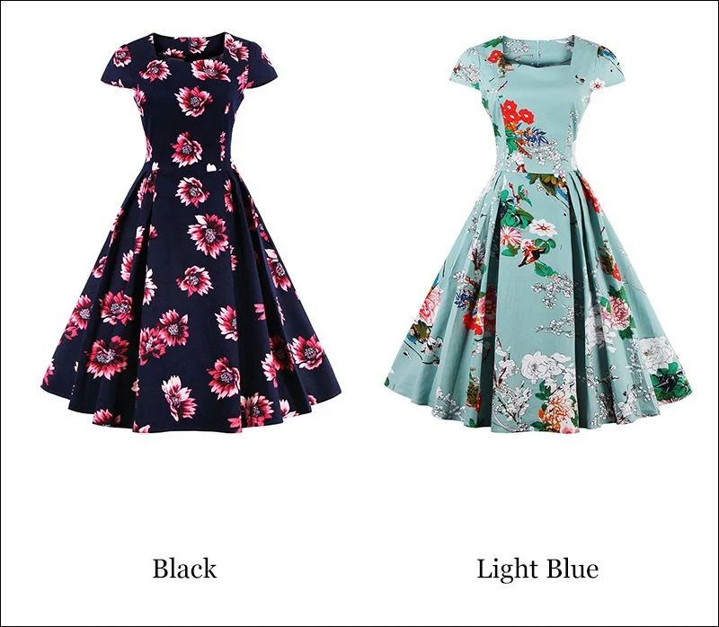 Kostlish Brand 2017 New Summer Dress Women Short Sleeve Slim 50s 60s Vintage Dress Elegant Print Swing Rockabilly Party Dresses (28)