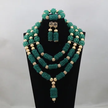 

Nigerian Accessories Wedding Beads 2016 Crystal Necklaces Bracelet Earring Set Green African Bridal Costume Free Shipping ANJ098