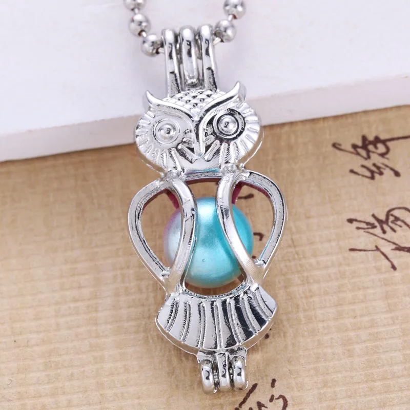 

6pcs Bright Silver Owl Pearl Cage Jewelry Making Bead Cage Pendant Aroma Essential Oil Diffuser Locket For Oyster Pearl