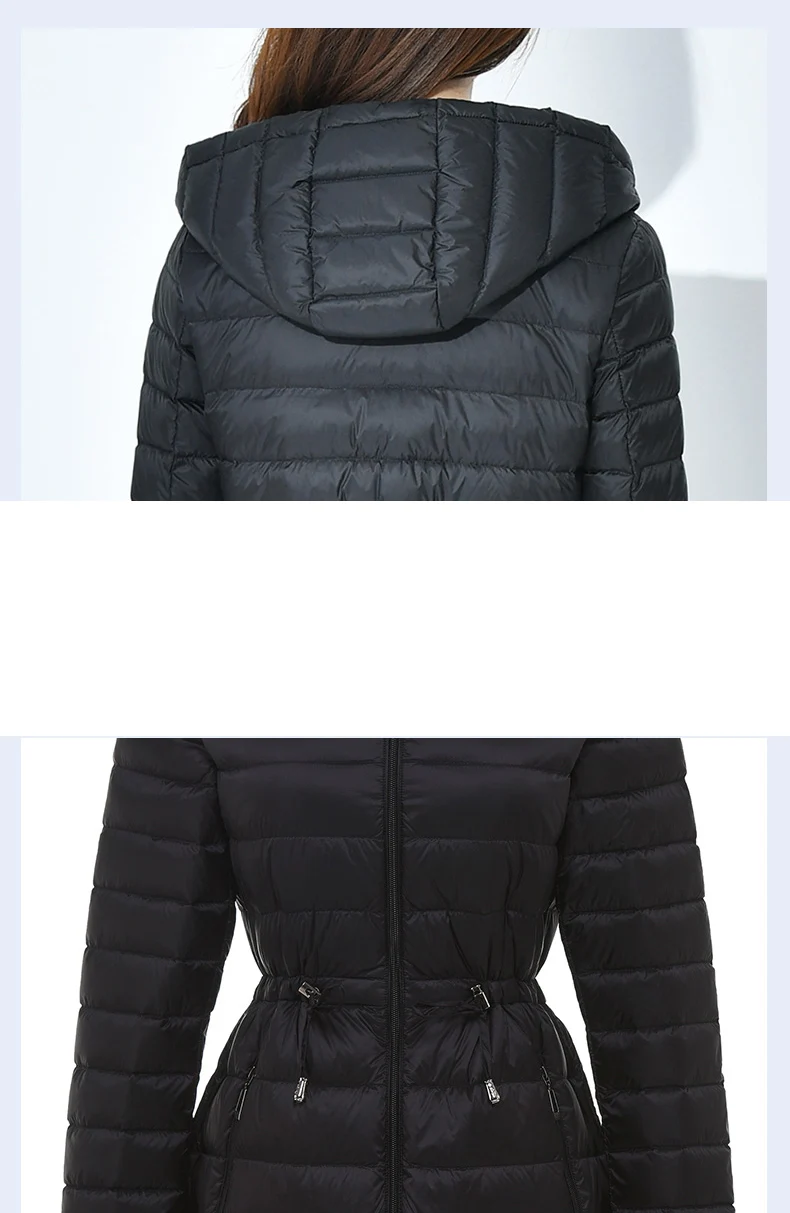 EORUTCIZ зима размера плюс 4XL длинный пуховик женский ультра светильник куртка с капюшоном тонкий теплый винтажный черный осенний пуховик LM185