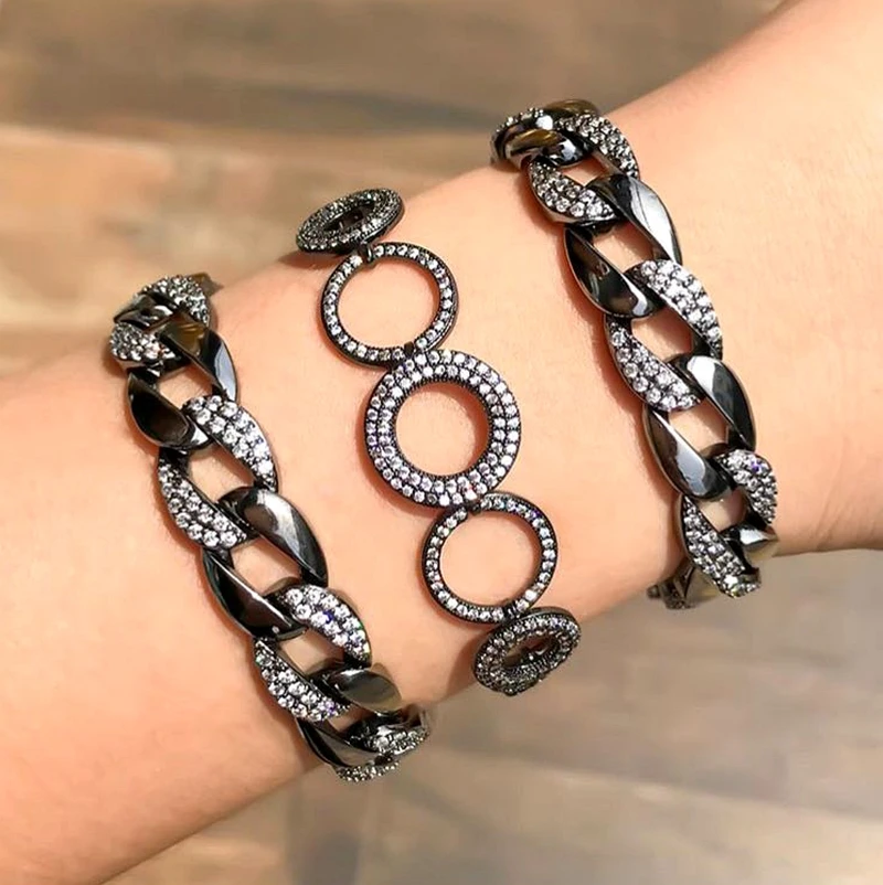 

Luxury Gold Color Charms chain link Bracelets Cubic Zirconia Fashion Punk Female Bracelet Bangles Women Party Jewelry Gifts 2019