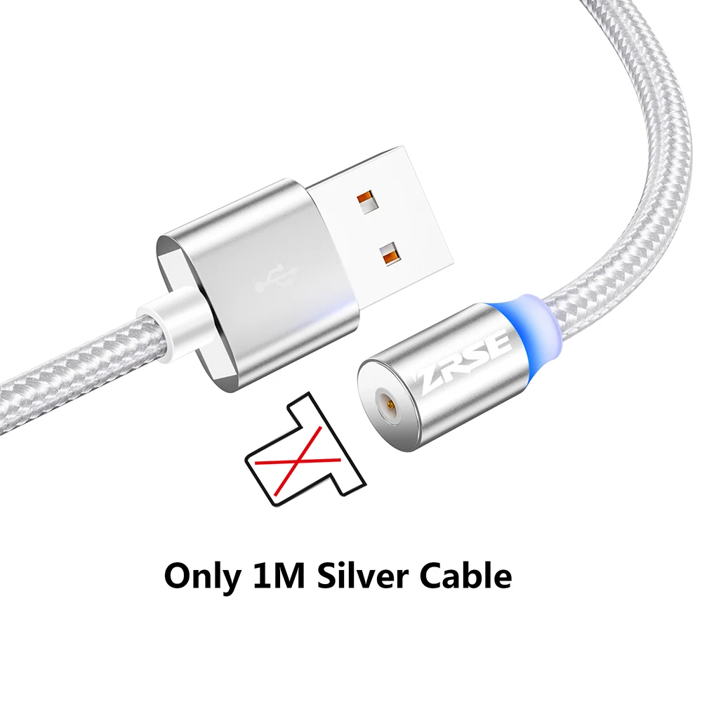 ZRSE Магнитный Micro USB кабель для iPhone XS Max XR X 8 7 Plus type C кабели 3 в 1 светодиодный USB-C мобильный провод для зарядного устройства для Redmi - Цвет: Only Silver Cable