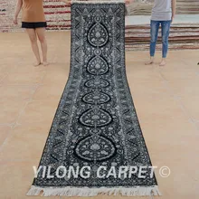 Yilong 2,8 'x12' турецкий Шелковый ковер бегун черный изысканный ручной работы ковер в восточном стиле Бегун(1072