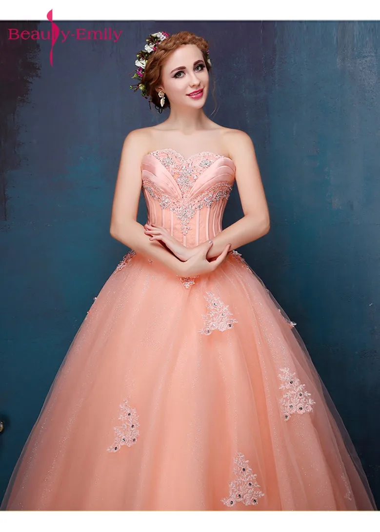 Beauty-Emily Candy Color Long Ball Gown Quinceanera Dresses 2018 Princess Girl Dresses Sweetheart Sleeveless Lace Up Party Gowns