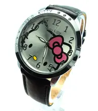 J410 Free Shipping Wholesale New leather wrist watch children girl cartoon fashion hello kitty quartz watch
