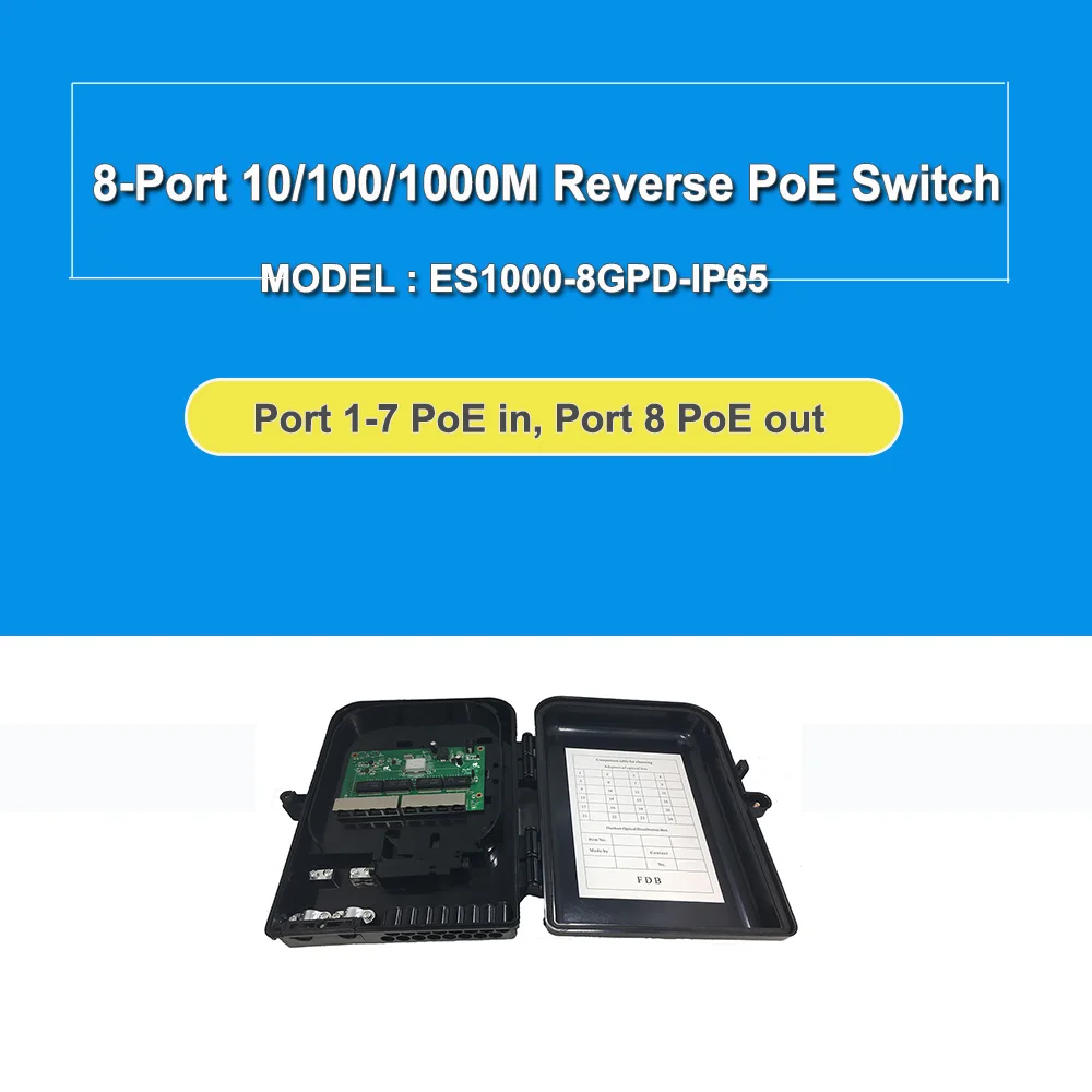 8 port 10 100 1000M reverse managed poe switch with fixed vlan including IP65 Plastic case 1