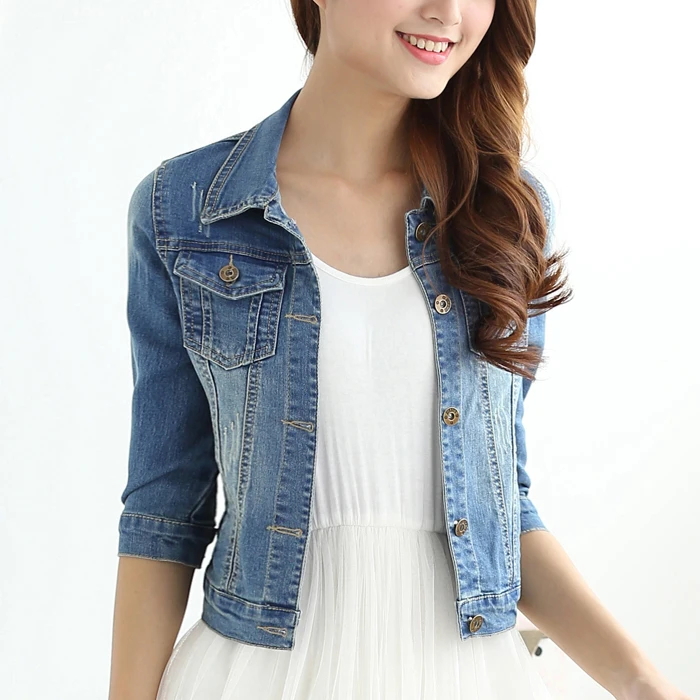 2014 spring and summer all match slim short design denim jackets female