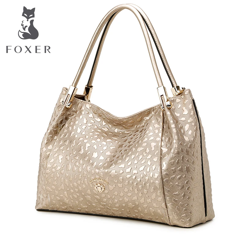 FOXER Fashion tote Soft cowhide font b leather b font shoulder Bag special solid women font