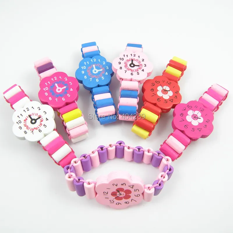 12 шт. Детские красочные деревянные браслеты для девушек Детские эластичные часы браслеты детский игрушечный браслет подарок на день рождения ювелирные изделия