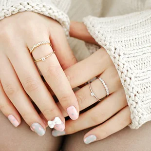 double line Cubic Zirconia open ring fadeless alloy fashion jewelry rings Valentine
