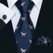 2019 New Arrival Men's Ties Set Dinosaur Pattern Navy Gold Mens Wedding Necktie 8.5cm Necktie Business Silk Ties For Men FA-5191