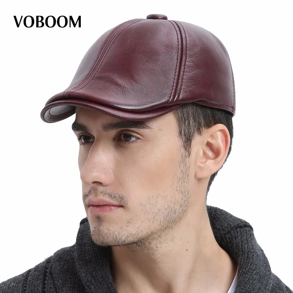 VOBOOM Genuine Leather Duckbill Flat Cap Autumn Winter Warm Ear ...