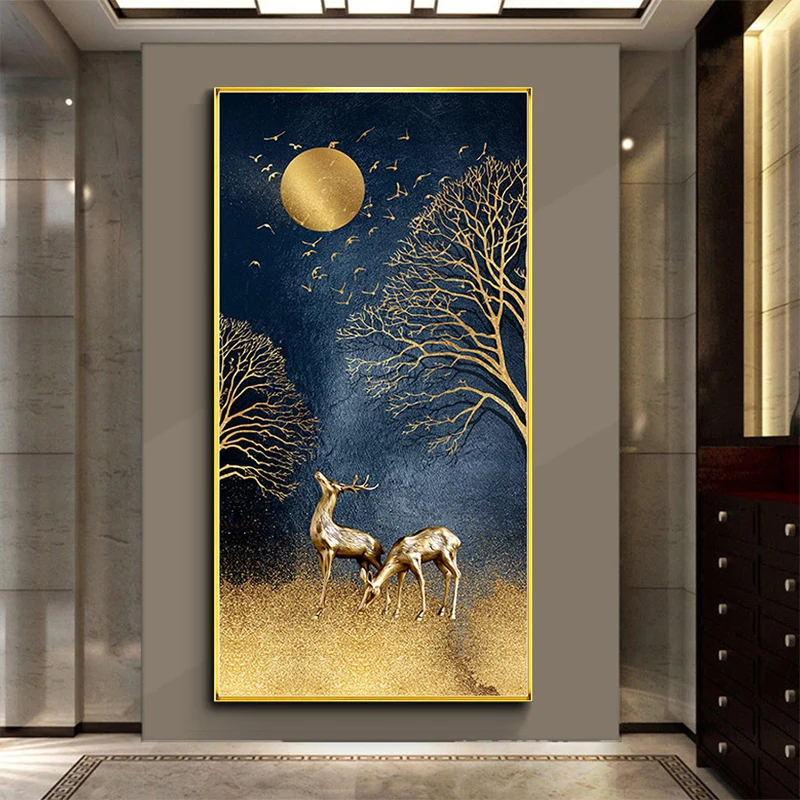 

EECAMAIL Fortune Deer Diamond Painting Light Luxury Porch Cross Stitch Vertical Version Nordic Living Room Atmosphere Aisle Luck