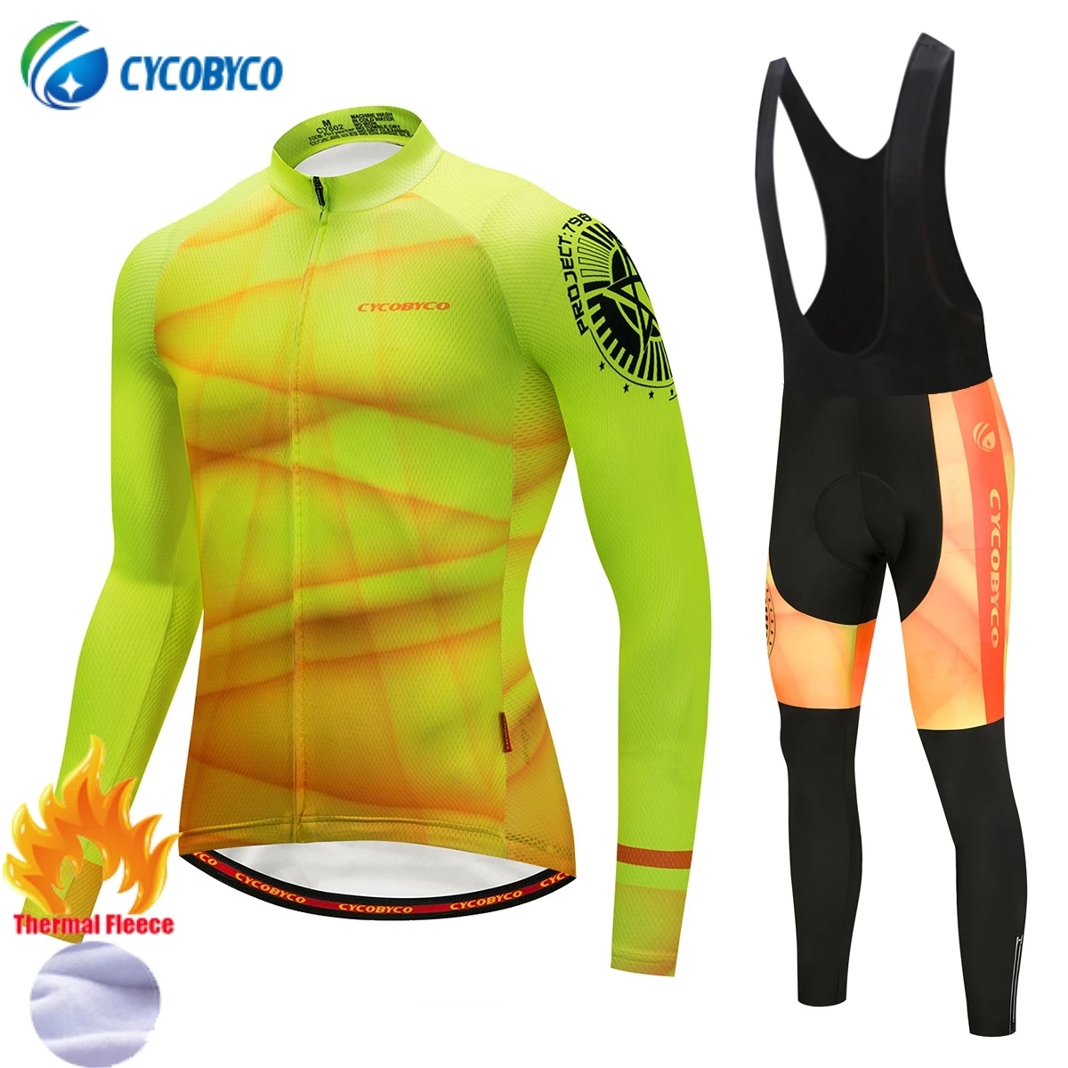 Cycobyco Winter Thermal Fleece Fluorescent Cycling Jersey Set Bike