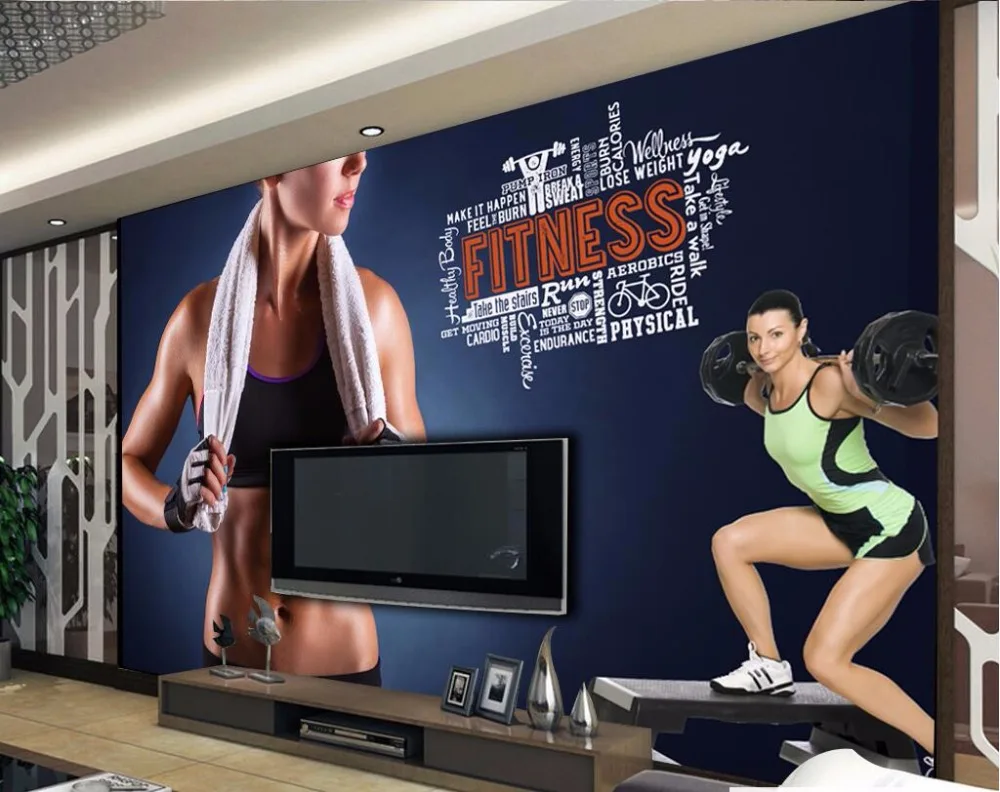 Пользовательские фото обои на стену плакат наклейки на стену 3D фитнес Место тренажерный зал фитнес инструменты для красоты фоновая стена