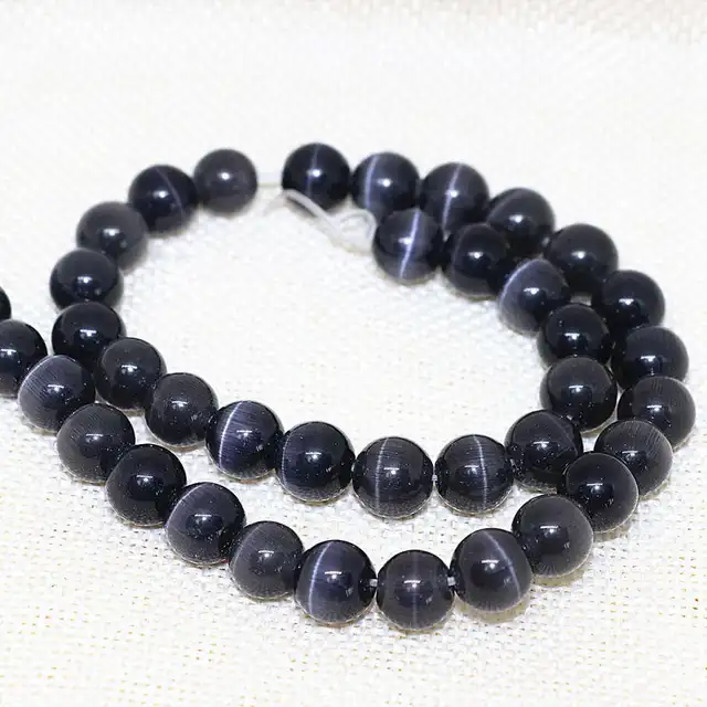 Haute Qualite Noir Opale Oeil De Chat Rond Pierre Entretoise Perles 4 6 8 10 12mm Mode Femmes Fabrication De Bijoux 14 Pouces B1577 Aliexpress
