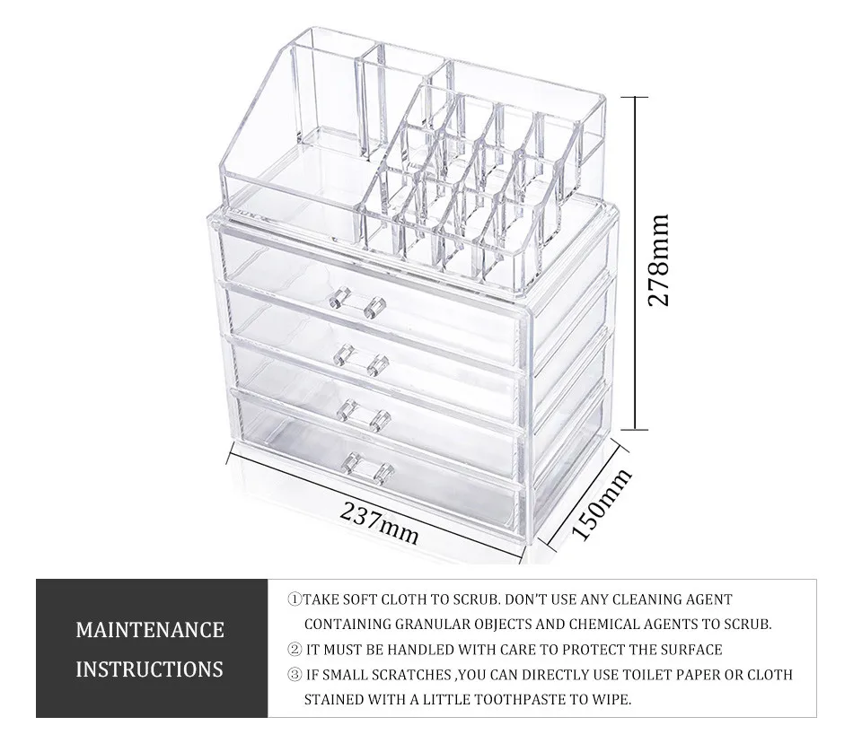 Выбор Забавный Прозрачный большой ящик для хранения косметики с 4 ящиками, органайзер для косметики из акрила