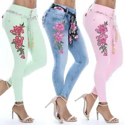5XL Большие размеры женские цветочные джинсы брюки женские сексуальные с цветочным принтом узкие джинсы джинсовые длинные брюки Sahess осень