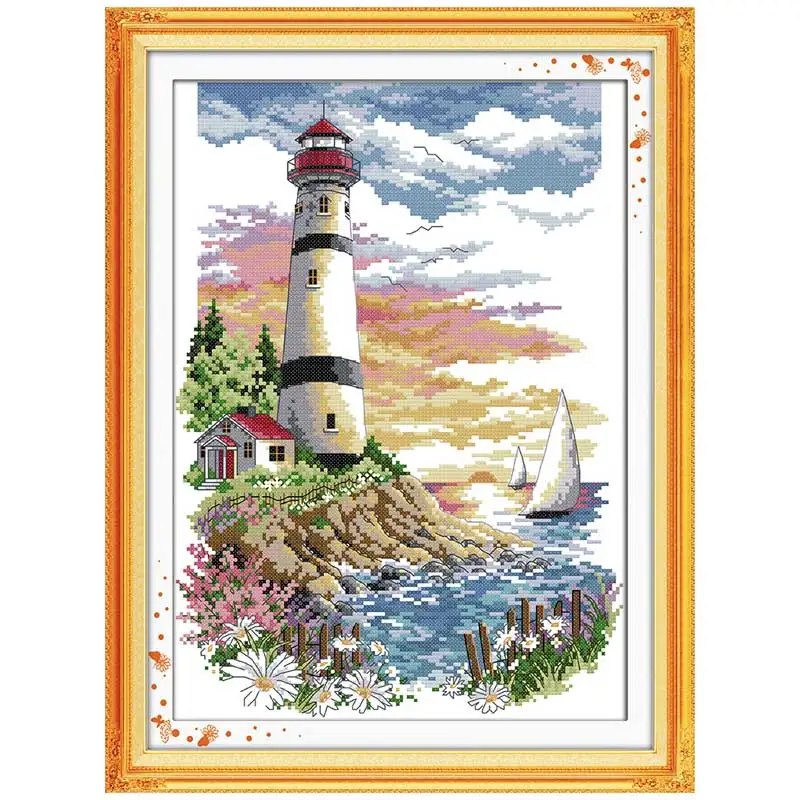 

Lighthouse (4) Patterns Counted Cross Stitch 11CT 14CT Cross Stitch Set Scenery Cross-stitch Kit Embroidery Needlework