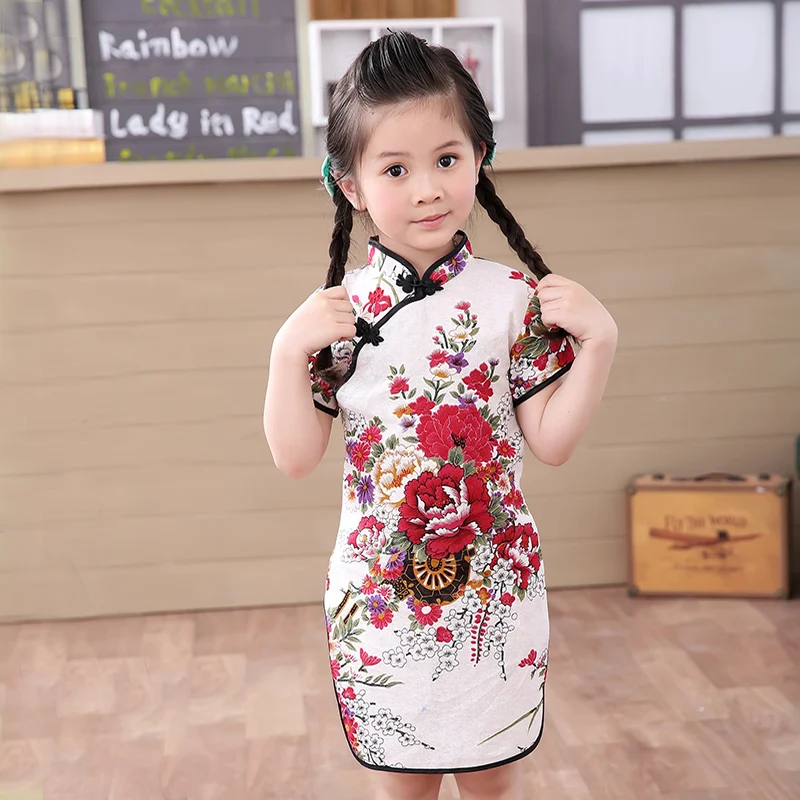 Baby Girl Chinese Dress Clothes Summer Style Infantis Cotton Traditional Dresses Red New Year Party Qipao