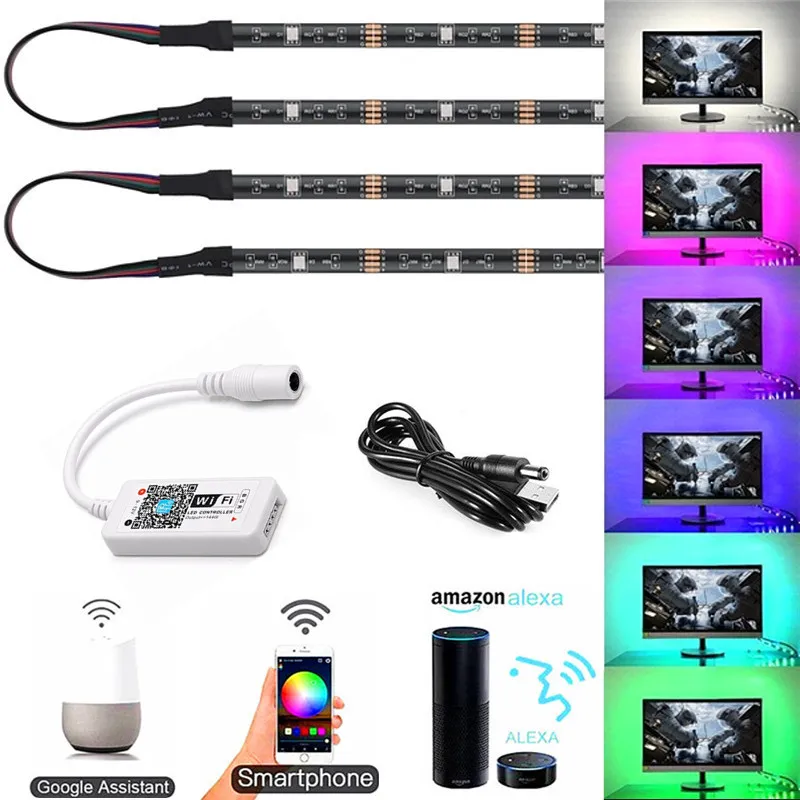 Pаспродажа font b USB b font Светодиодные ленты светильник ТВ фон светильник ing комплект светодиодный 5050 музыка Wifi смарт приложение Amazon Alexa Google комплект фонового рису...