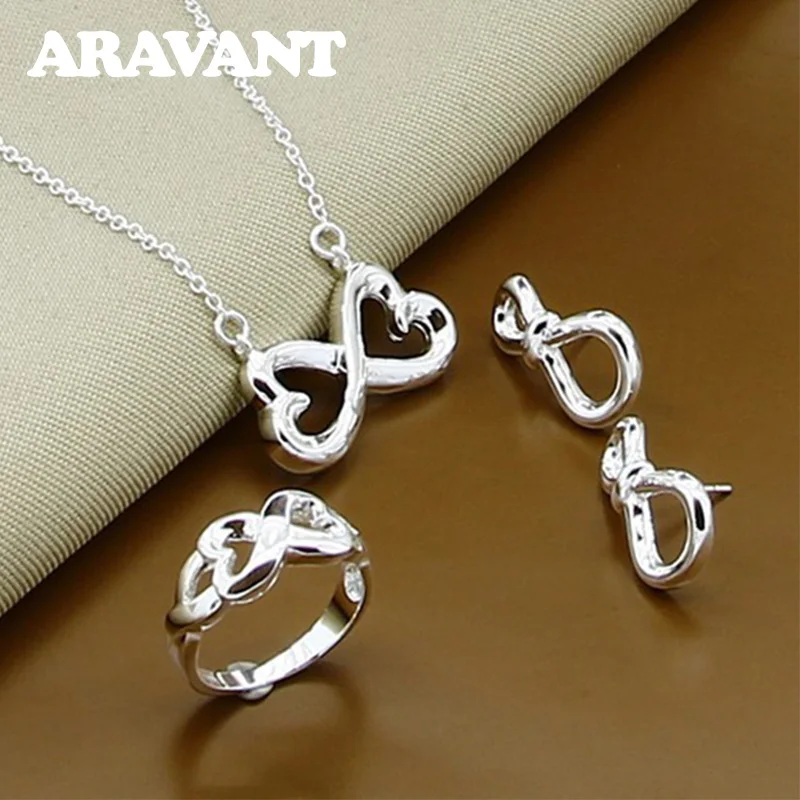 

925 Silver Jewelry Sets 8 Words Necklaces Rings Stud Earrings For Women Wedding Jewelry Sets