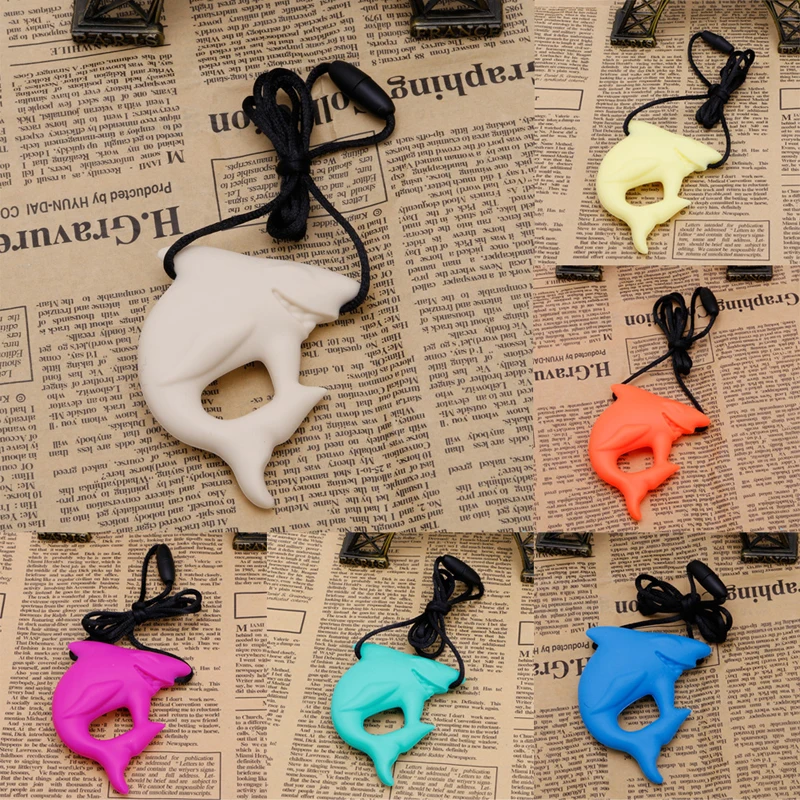 

Cute Baby Shark Pendant Silicone Teething Teether Necklace Chewable Jewelry